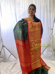 Dark Green with Red Silk Cotton -VS406