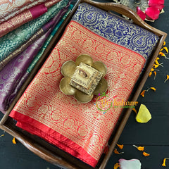 Blue Silk with Red Border Saree-Kanchi Silk Saree -VS015