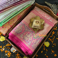 Pastel Pink with Hot Pink Border Saree-Kanchi Silk-VS025