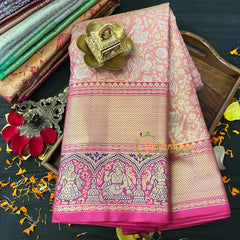 Pastel Pink with Hot Pink Border Saree-Kanchi Silk-VS025