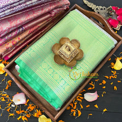 Grey Silk with Green Border Saree-Kanchi Silk Saree -VS020