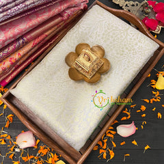 Grey Silk with Green Border Saree-Kanchi Silk Saree -VS020