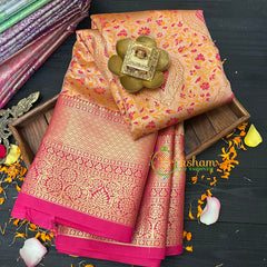 Pastel Silk with Pink Border Saree-Kanchi Silk Saree -VS021