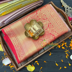 Light Pink Silk with Red Border Saree-Kanchi Silk Saree -VS022