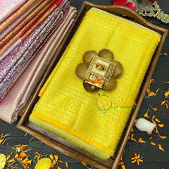 Lime Yellow and Silver Kanchi Silk Saree-VS023