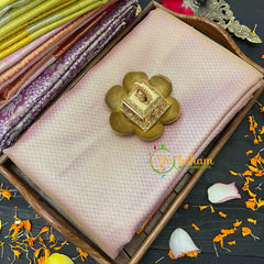 Pastel Pink Silk with Yellow Border Saree-Kanchi Silk Saree-VS024