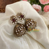 Maroon Victorian Diamond Jhumkas -Oval-VV791