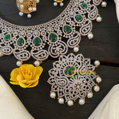 Bridal American Diamond Short Neckpiece-Green-G6905