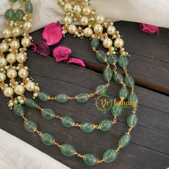Dark Green Bead and Pearl Mala Neckpiece-P012