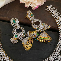 Bridal American Diamond Short Neckpiece-Green-G6907