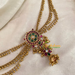 Premium Bun Billai with Side Chains -Red Green Jhumka-Ghungroo-G9234