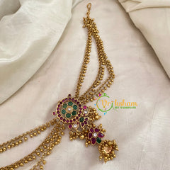 Premium Bun Billai with Side Chains -Red Green Jhumka-Ghungroo-G9234