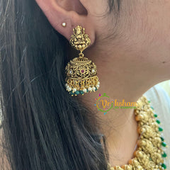 Premium Lakshmi Temple Short Neckpiece-Green Bead-G5930