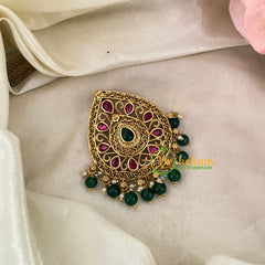 Premium Kemp Single Jada Billai -Bun Billai -Tilak- Green Bead -G9189