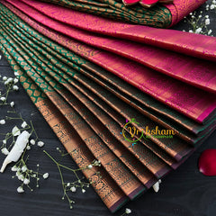 Green with Pink Red Border Soft Silk Saree-VS27