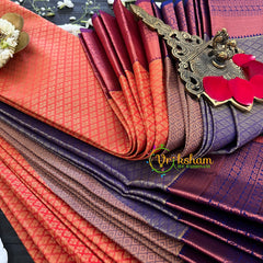 Orange and Blue with Majenta Border Soft Silk Saree-VS28