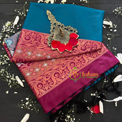 Turquoise with Maroon Pallu Soft Silk Saree-VS31