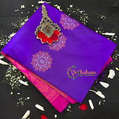 Violet with Pink Pallu Soft Silk Saree-VS32