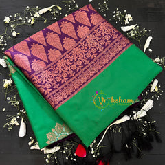 Leaf Green with Purple Soft Silk Saree-VS33