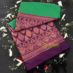 Leaf Green with Purple Soft Silk Saree-VS33