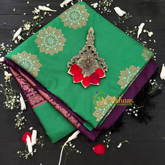 Leaf Green with Purple Soft Silk Saree-VS33