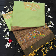 Pista Green with Brown Pallu Soft Silk Saree-VS35