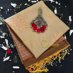 Beige with Brown Pallu Soft Silk Saree-VS36