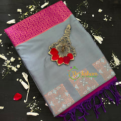 Ash Grey With Pink Pallu Soft Silk Saree-VS43