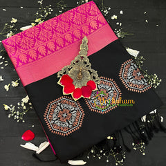 Black with Pink Soft Silk Saree-VS44