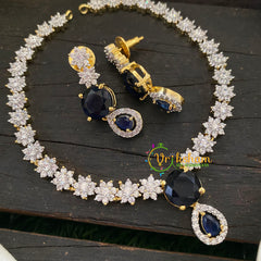 Gold Tone American Diamond Choker Short Neckpiece-White-G7049