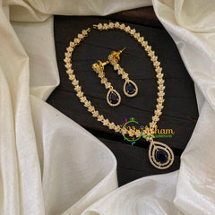 Gold Tone American Diamond Choker Short Neckpiece-Blue-G7042