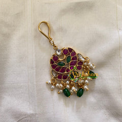 Elegant AD stone Maang Tikka - Short Tikka -Green Bead Pearl -G7105