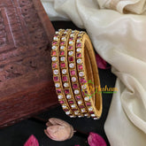 Thin Silk Thread Kundan Bangle-Blush Square and Dot-G4952