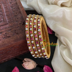 Thin Silk Thread Kundan Bangle-Blush Square and Dot-G4952