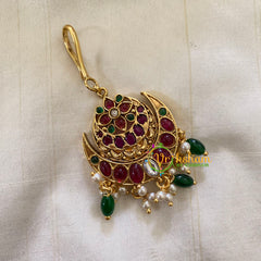 Elegant AD stone Maang Tikka - Short Tikka -Green Bead Pearl -G7096