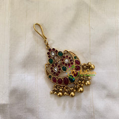 Elegant AD stone Maang Tikka - Short Tikka - Gold Bead -G7086