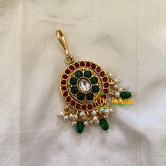 Elegant AD stone Maang Tikka - Short Tikka -Green Bead Pearl -G7080