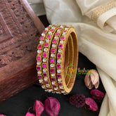 Thin Silk Thread Kundan Bangle-Pink-Squares and Dots-G4951