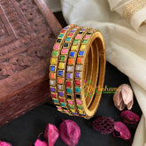 Thin Silk Thread Kundan Bangle-Cocktail Squares-G4950