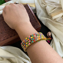 Thin Silk Thread Kundan Bangle-Cocktail Squares-G4950