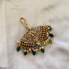 Elegant AD stone Lakshmi Maang Tikka - Short Tikka -Green Bead-G7075