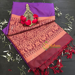 Violet with Maroon Pallu Soft Silk Saree-VS39
