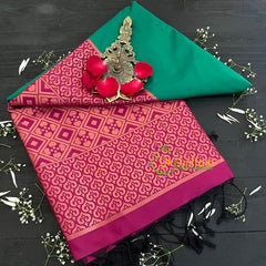 Bottle Green with Majenta Pallu Soft Silk Saree-VS40