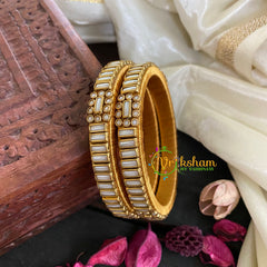 Kada Kundan Bangle - White Matt Lines -G4853