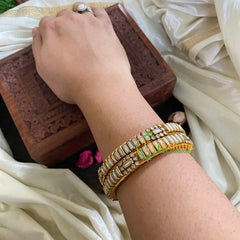 Kada Kundan Bangle - White Matt Lines -G4853