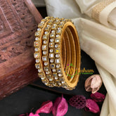 Thin Silk Thread Kundan Bangle-White-Squares and Dot-G4948