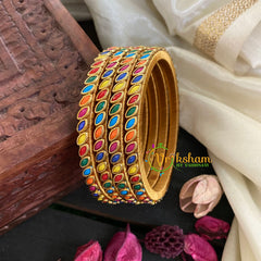 Thin Silk Thread Kundan Bangle-Cocoktail-Oval-G4947