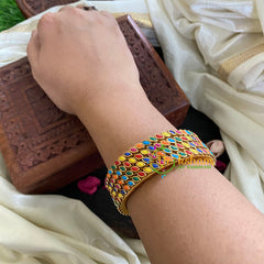 Thin Silk Thread Kundan Bangle-Cocoktail-Oval-G4947