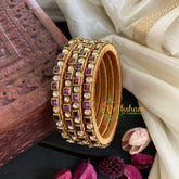 Thin Silk Thread Kundan Bangle-Purple-Square and Dot-G4945