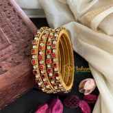 Thin Silk Thread Kundan Bangle-Red-Square and Dot-G4944